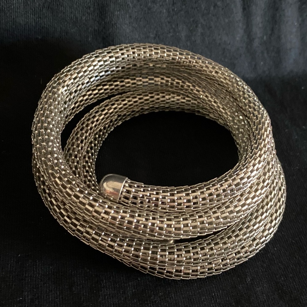 Spiral brushed nickel color bracelet costume jewelry